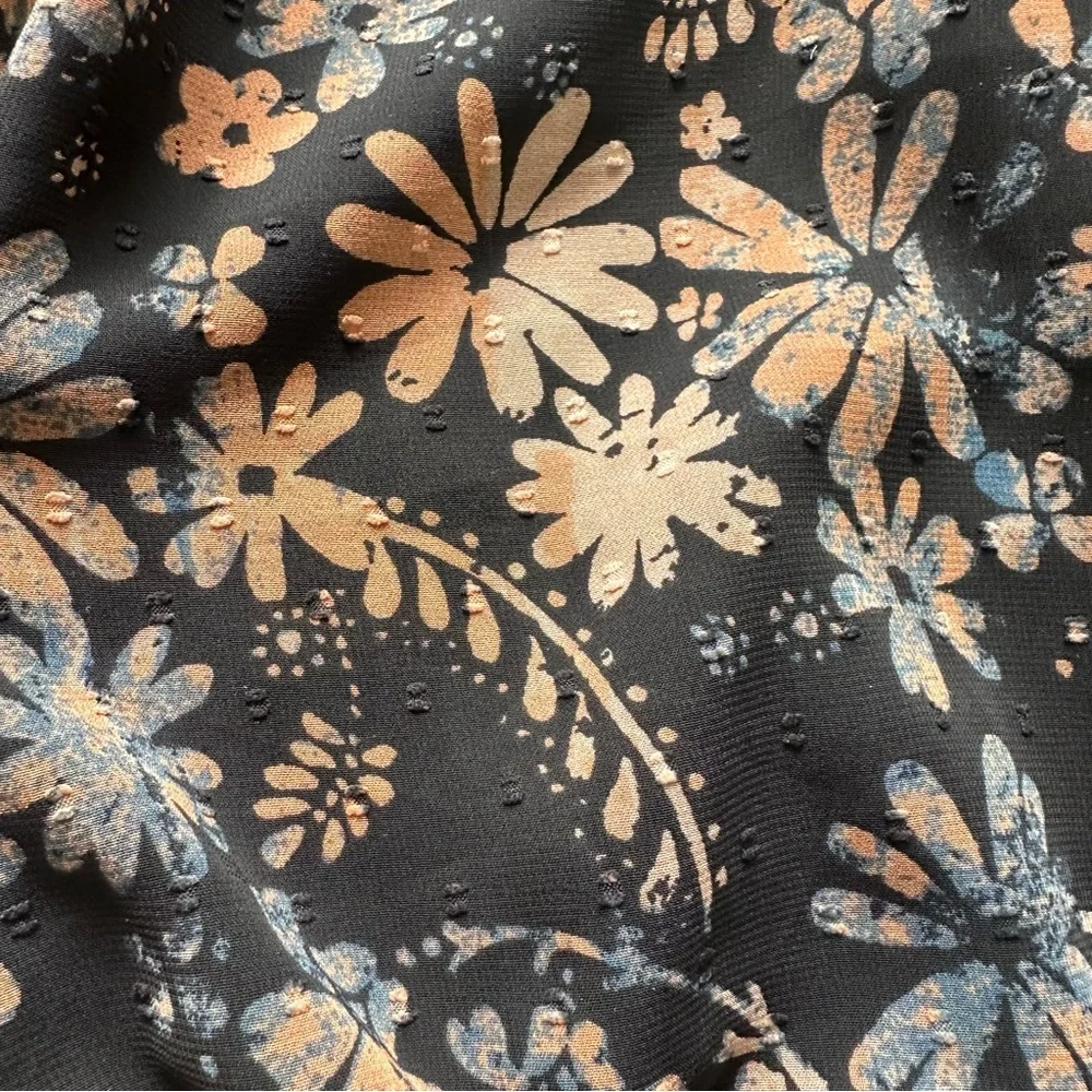 Free People Clarissa Floral Top XS Black Long Sleeve Ruffle High Neck Boho Fairy